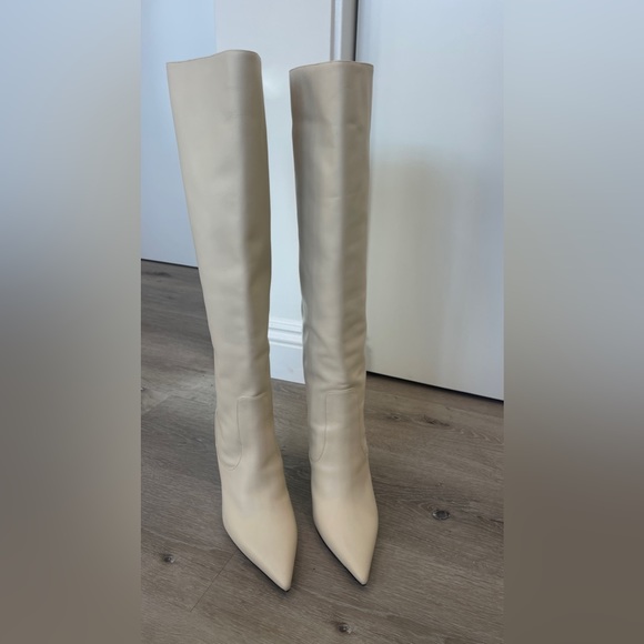 NIB. Jimmy Choo Mavis 85 Women’s Leather Boots in Linen (cream/white). EU 41 - Picture 6 of 15